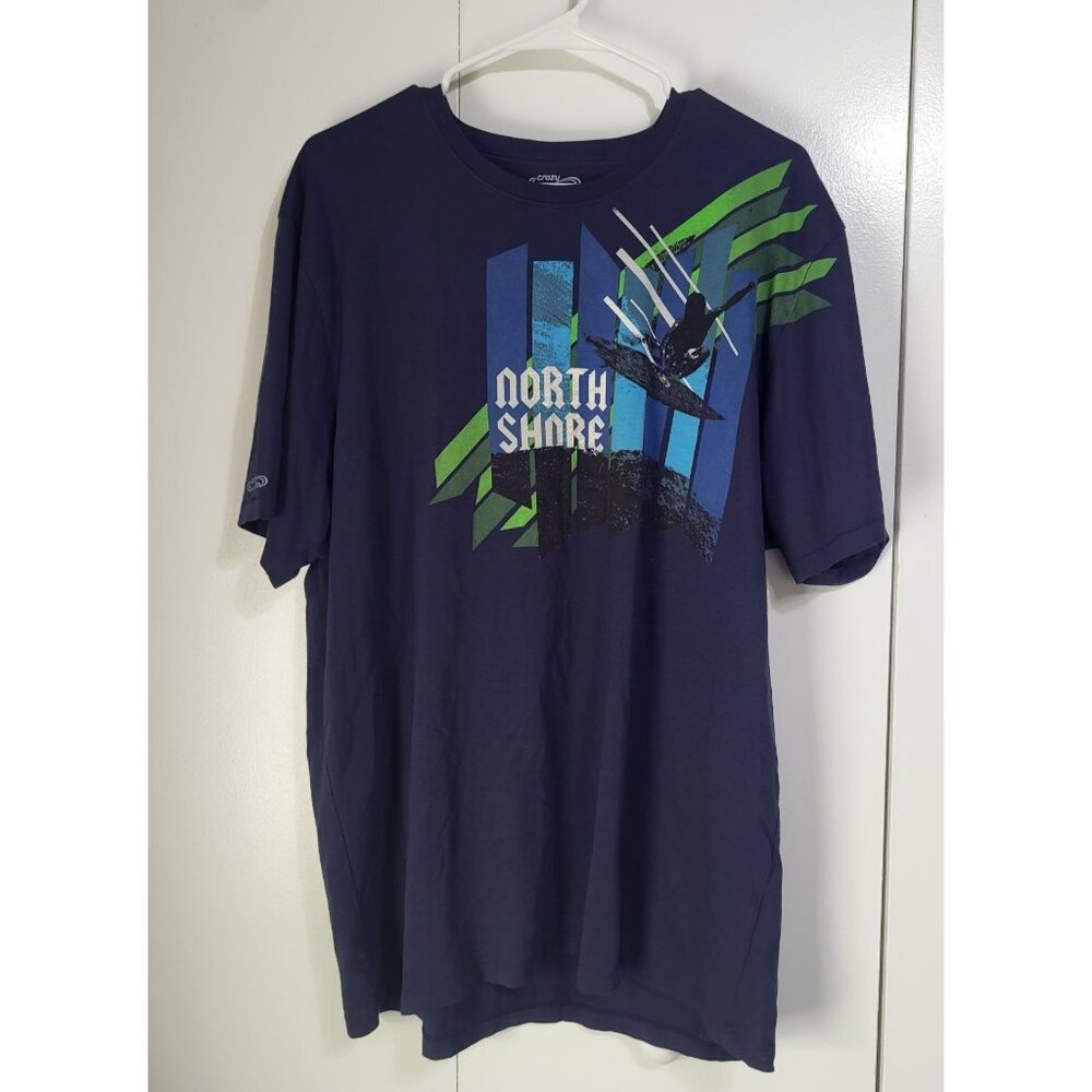CRAZY SHIRTS Mens SZ XL NORTH SHORE Graphic T Shirt Navy Surf Beach Hawaii - Picture 1 of 9